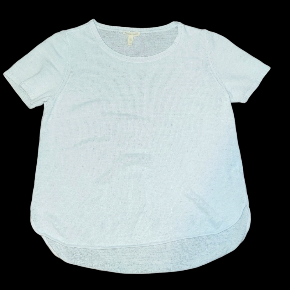 EILEEN FISHER, 100% Organic Linen Short Sleeve Knit Sweater, Medium